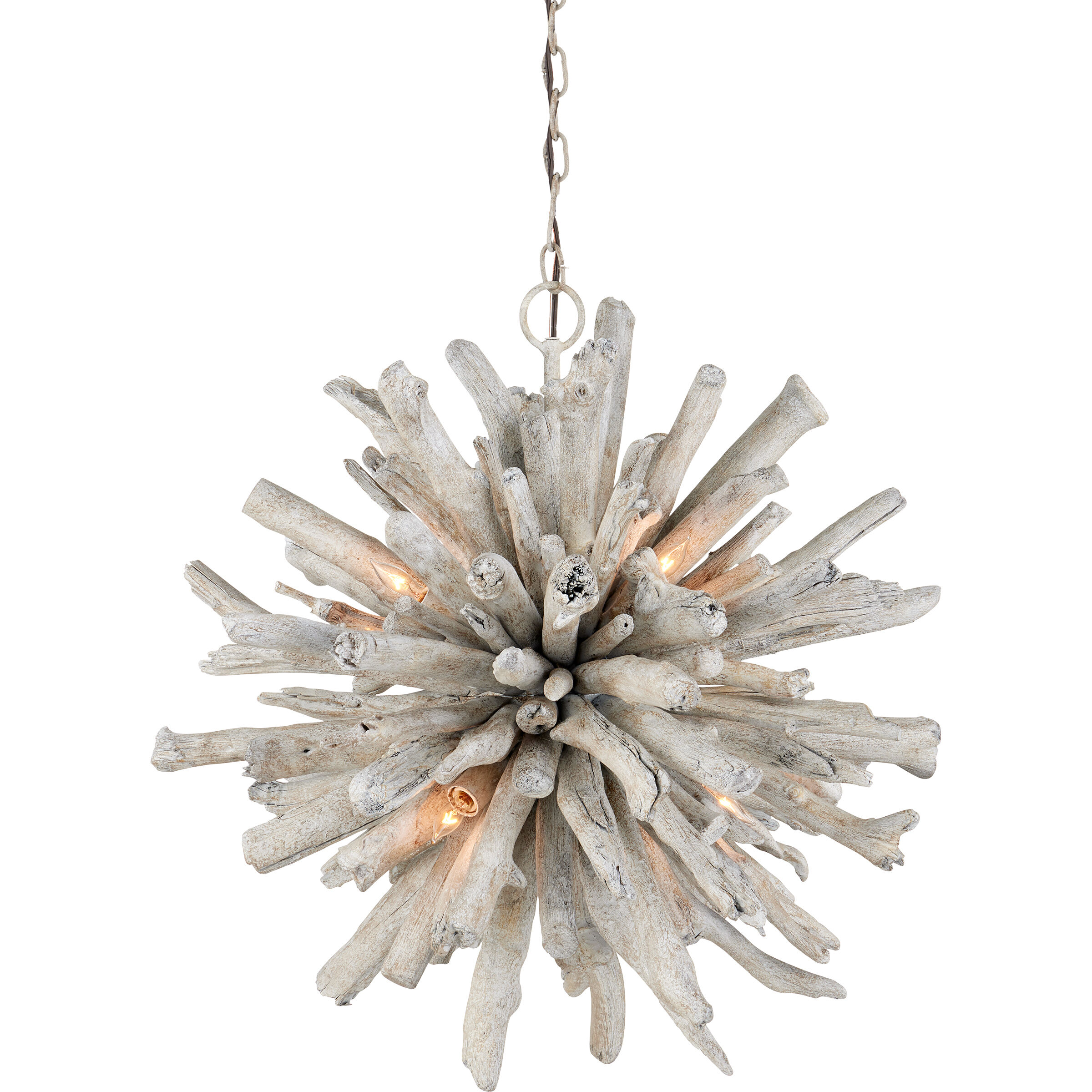 Kuka 6 Light 25 inch Whitewashed Driftwood Pendant Ceiling Light, Marjorie Skouras Collection