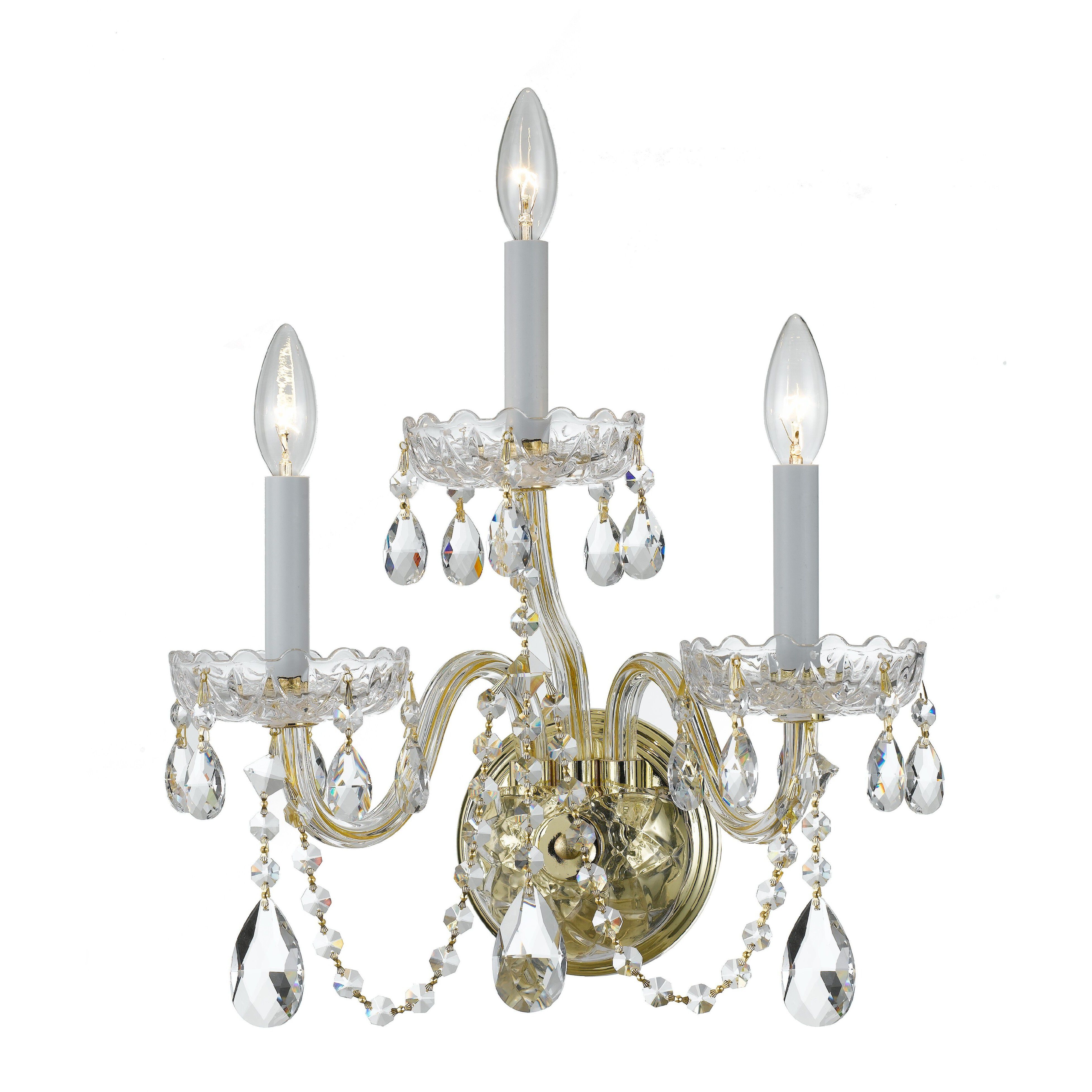 Traditional Crystal Sconce Wall Light in Clear Spectra, Polished Brass