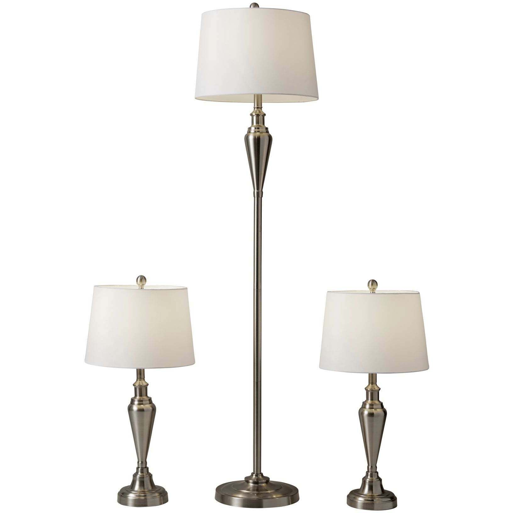 Glendale 25.5 inch 150 watt Brushed Steel Table Lamps Portable Light, plus Floor Lamp, Set of 3, Simplee Adesso