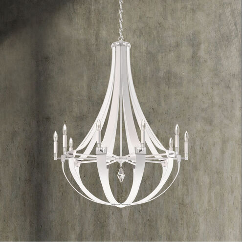 Crystal Empire Rustic 10 Light 37 inch White Pass Leather Chandelier Ceiling Light, Adjustable Height