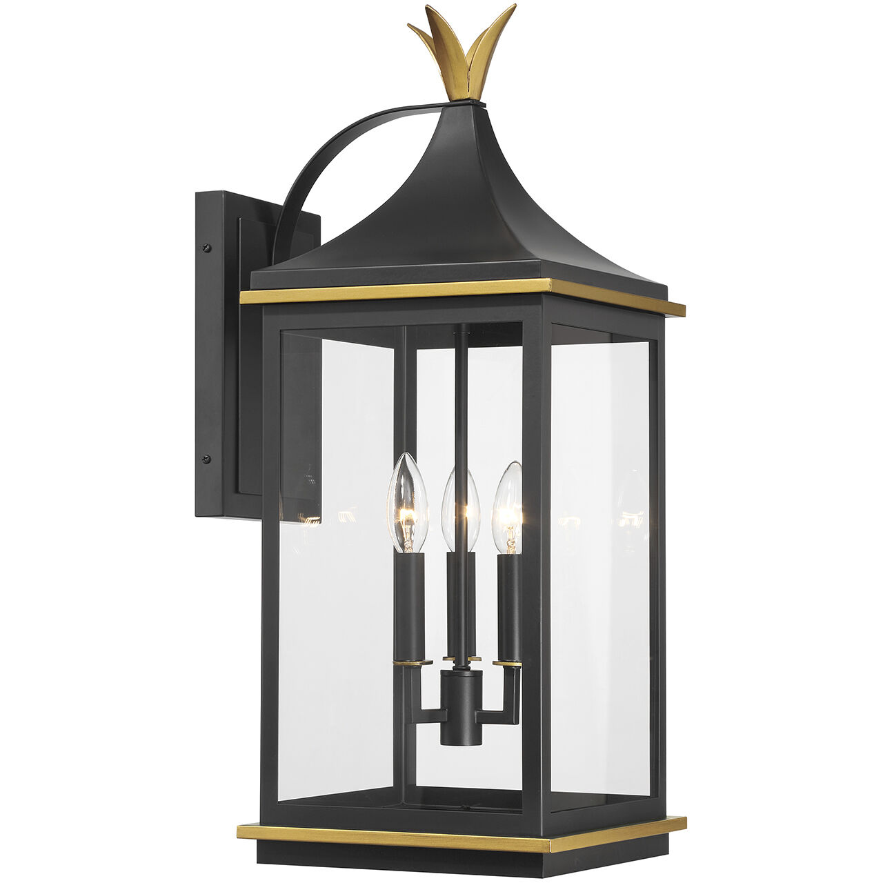 Simpson 3 Light 25 inch Matte Black and Textured Gold Outdoor Sconce