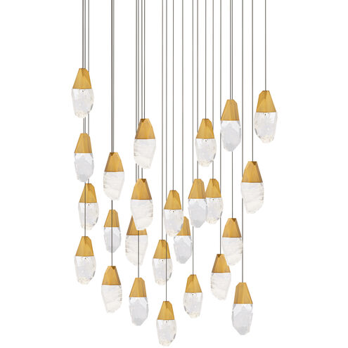 Beyond Martini LED 28 inch Aged Brass Multi-Light Pendant Ceiling Light in Optic, Square Canopy