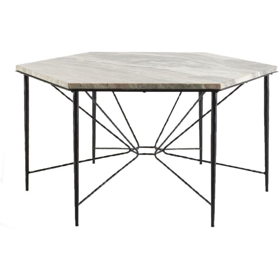 Estrella 62.5 X 54 inch Toronto Leathered Marble and Blackened Iron Dining Table