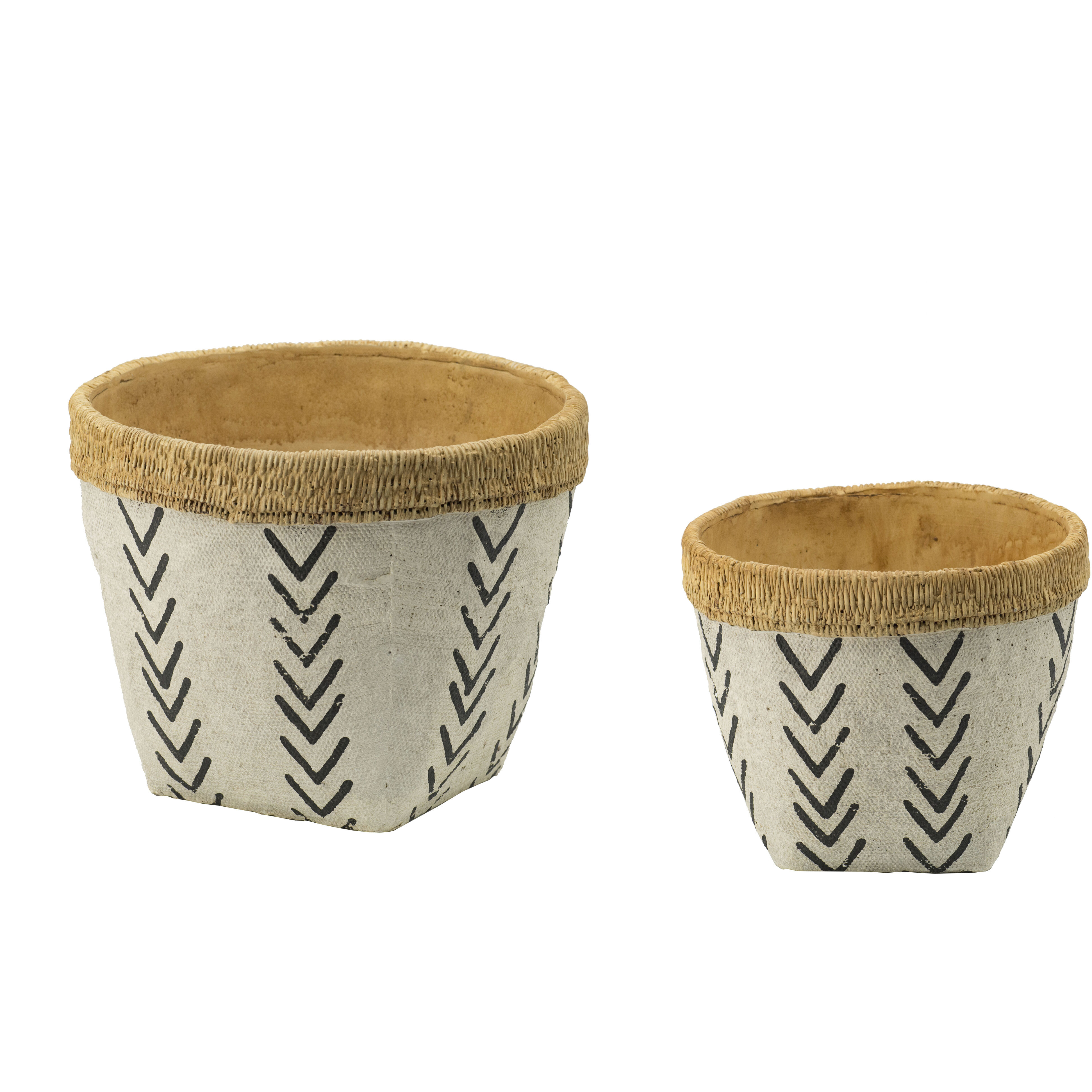 Round Natural and Black Outdoor Planter