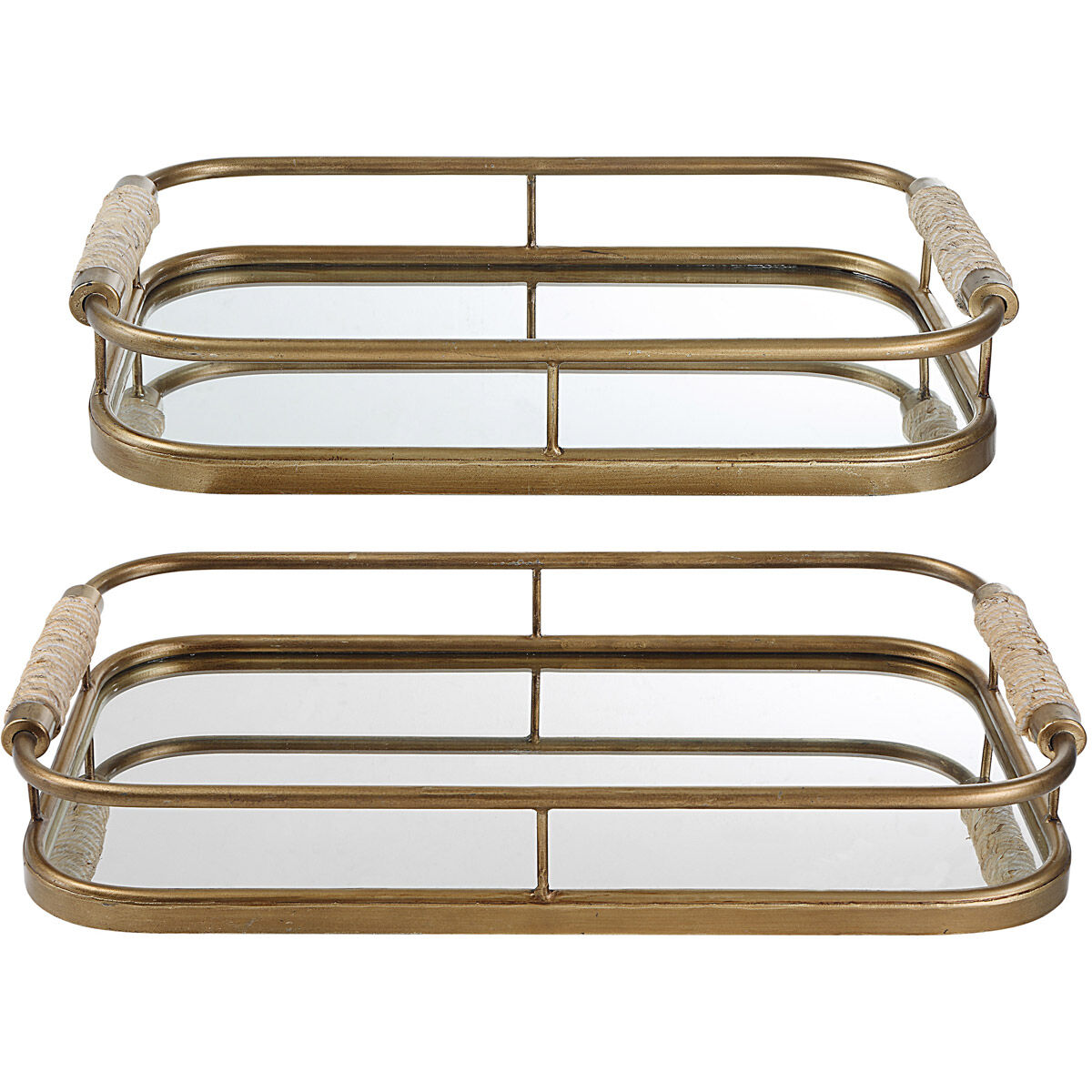 Rosea Brushed Gold with Natural Rope Trays, Set of 2