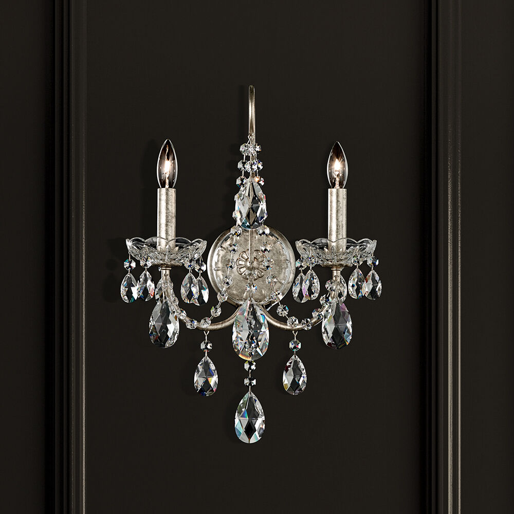Sonatina 2 Light 5.5 inch Antique Silver Wall Sconce Wall Light in Swarovski
