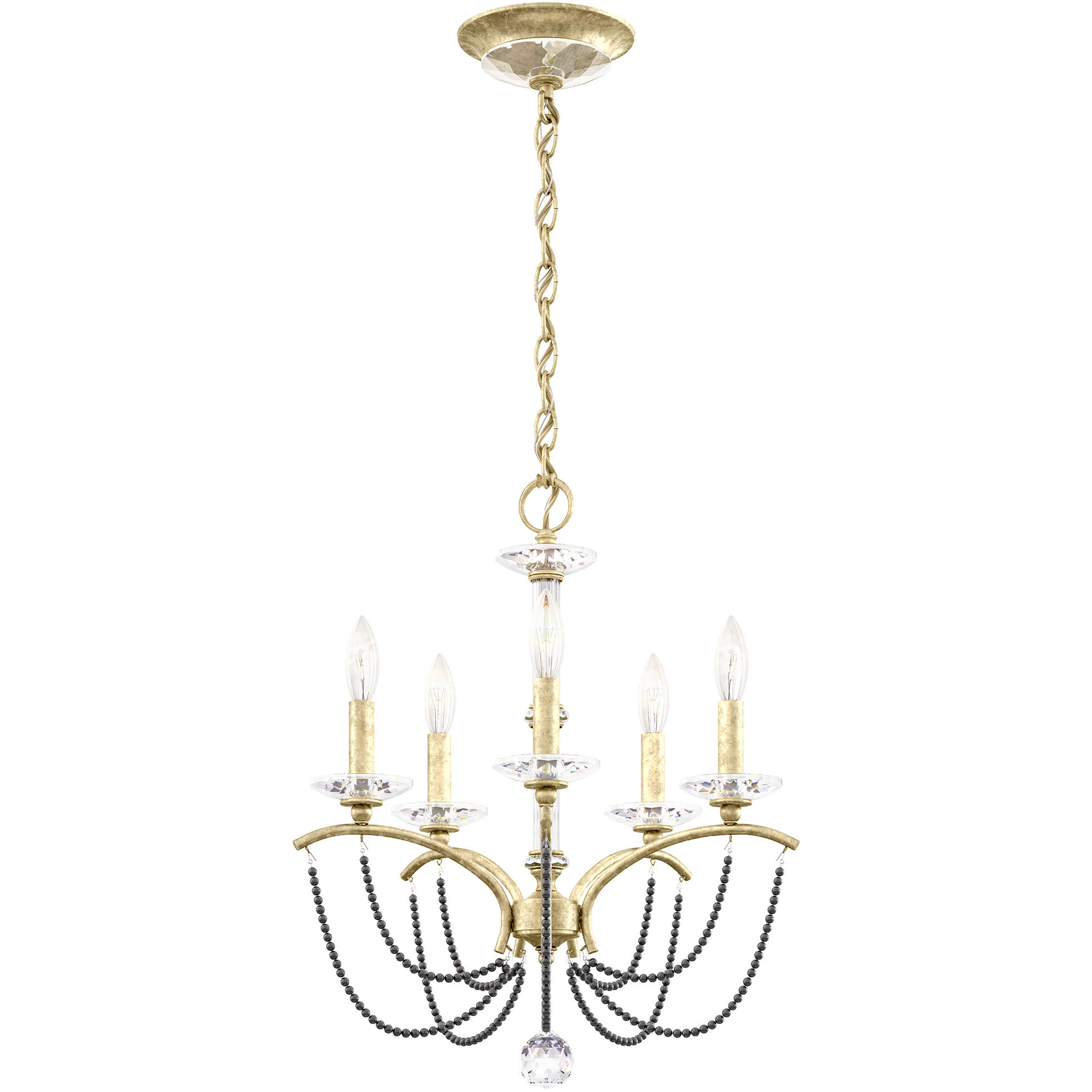 Priscilla 5 Light Heirloom Silver Chandelier Ceiling Light in Dark Grey Pearl, Adjustable Height