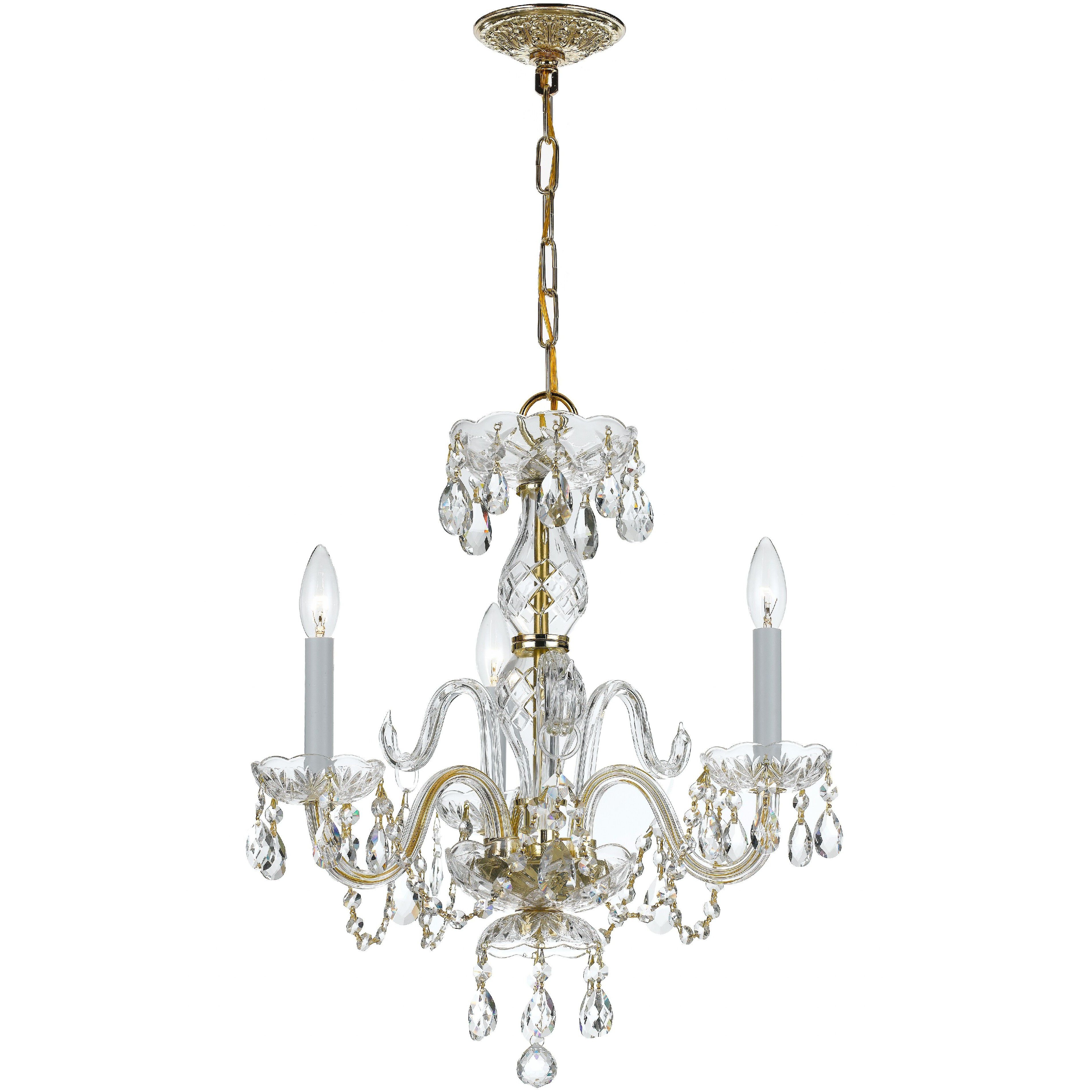 Traditional Crystal 3 Light 16 inch Polished Brass Mini Chandelier Ceiling Light in Clear Spectra