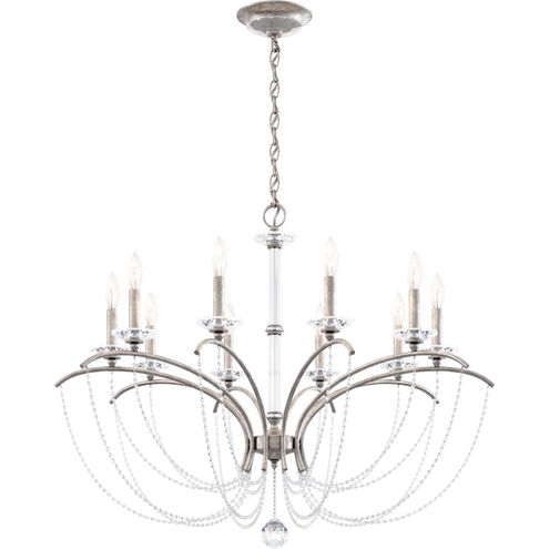 Priscilla 10 Light Antique Silver Chandelier Ceiling Light in Optic, Adjustable Height