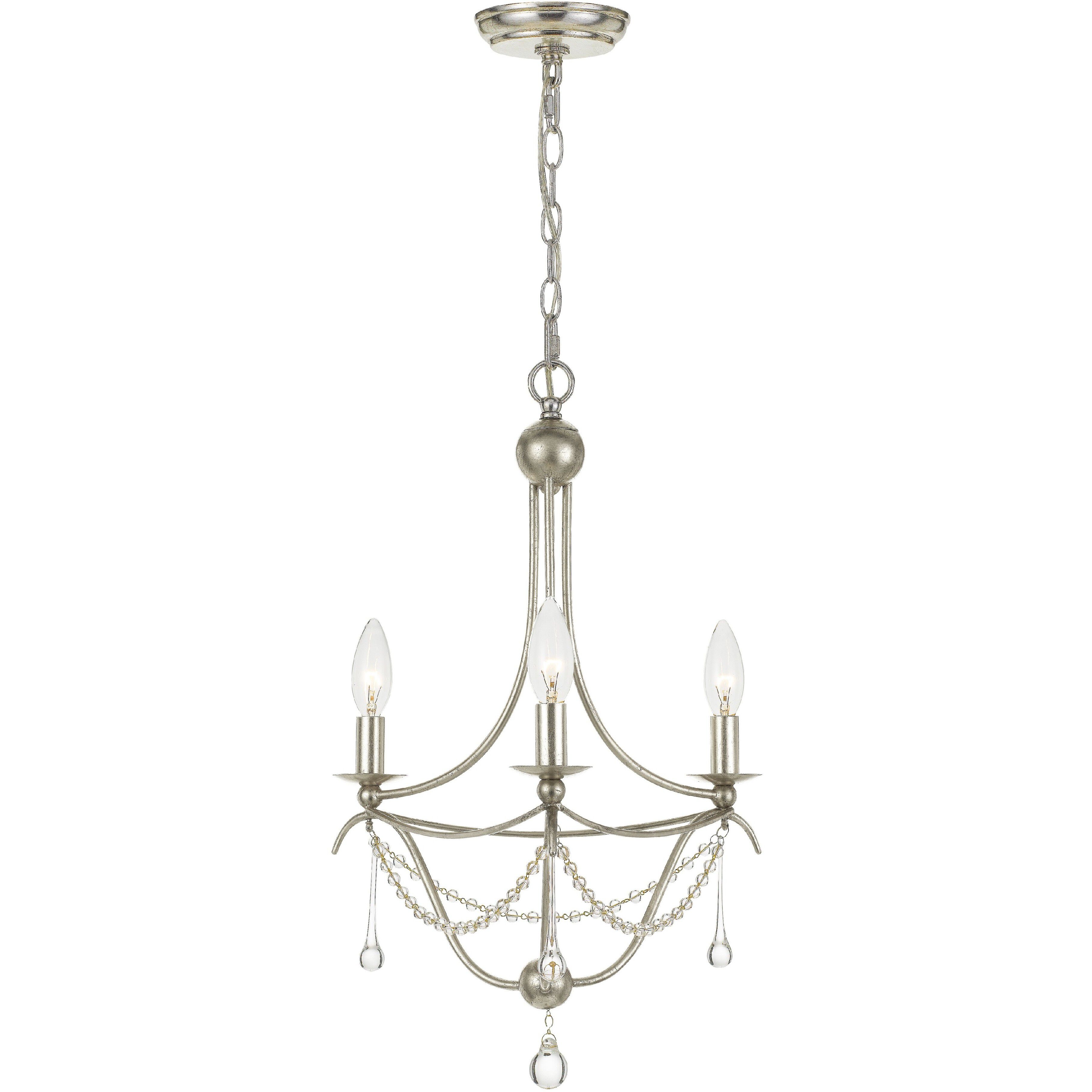 Metro 3 Light 15.5 inch Antique Silver Mini Chandelier Ceiling Light