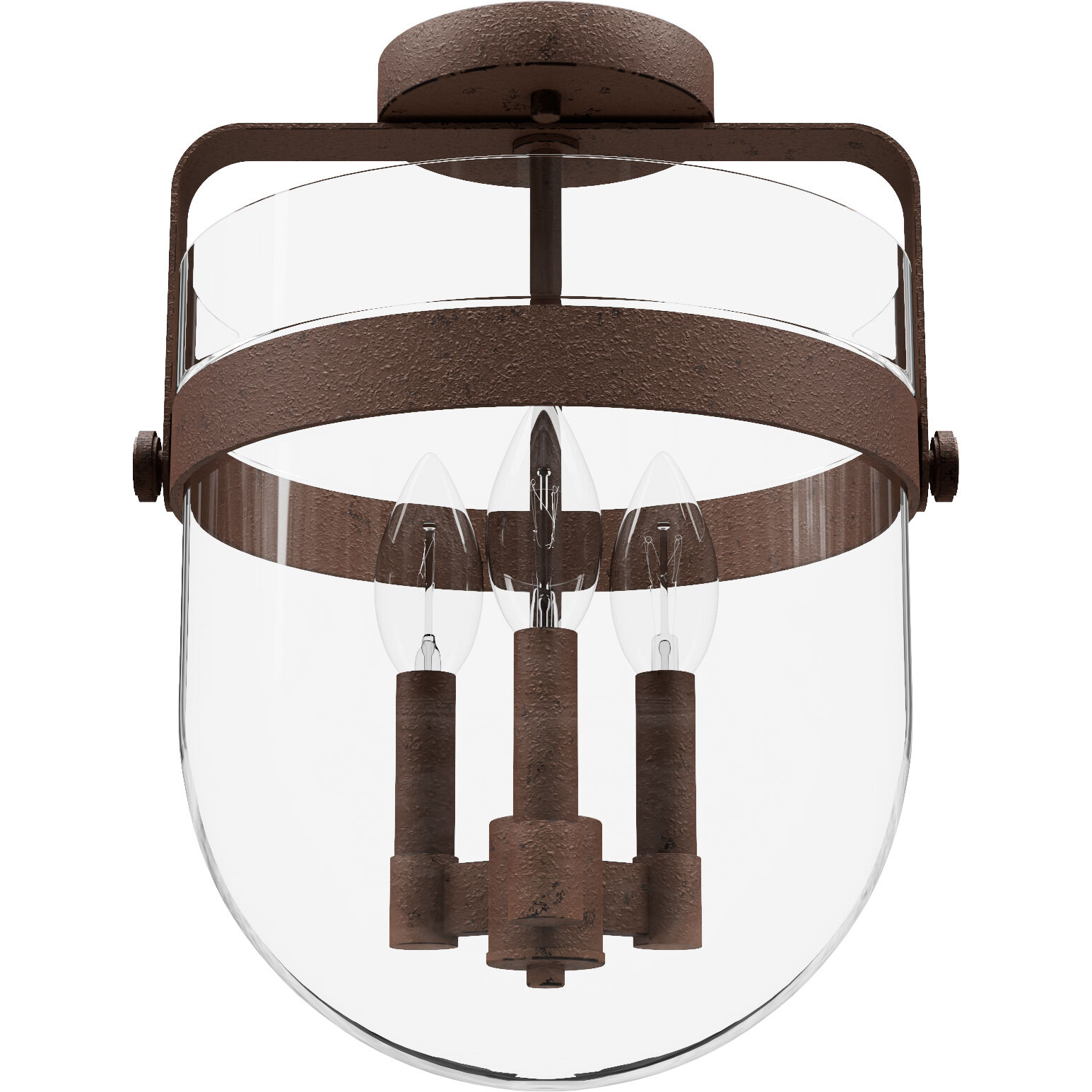 Karloff 3 Light 11.75 inch Textured Rust Semi-Flush Mount Ceiling Light