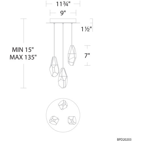 Martini LED 11.75 inch Aged Brass Multi-Light Pendant Ceiling Light in Optic, Beyond