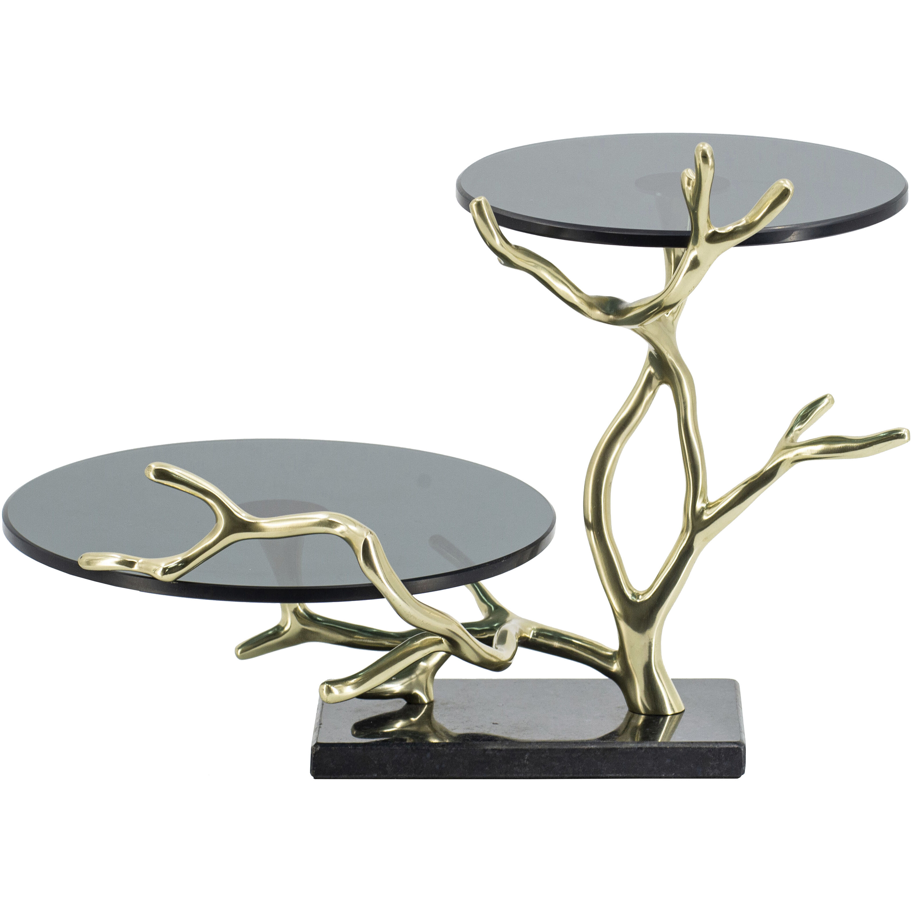 Anita 16.9 X 12.4 inch Polished Gold Finished Aluminum with Black Float Glass/Black Granite Base Cake Stand