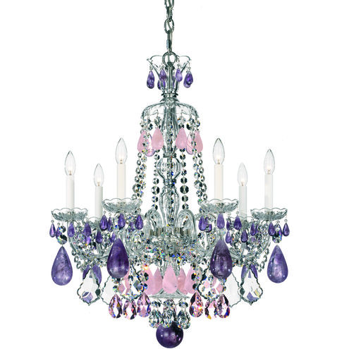 Hamilton Rock Crystal 7 Light 24 inch Silver Chandelier Ceiling Light in Polished Silver, Rock Amethyst