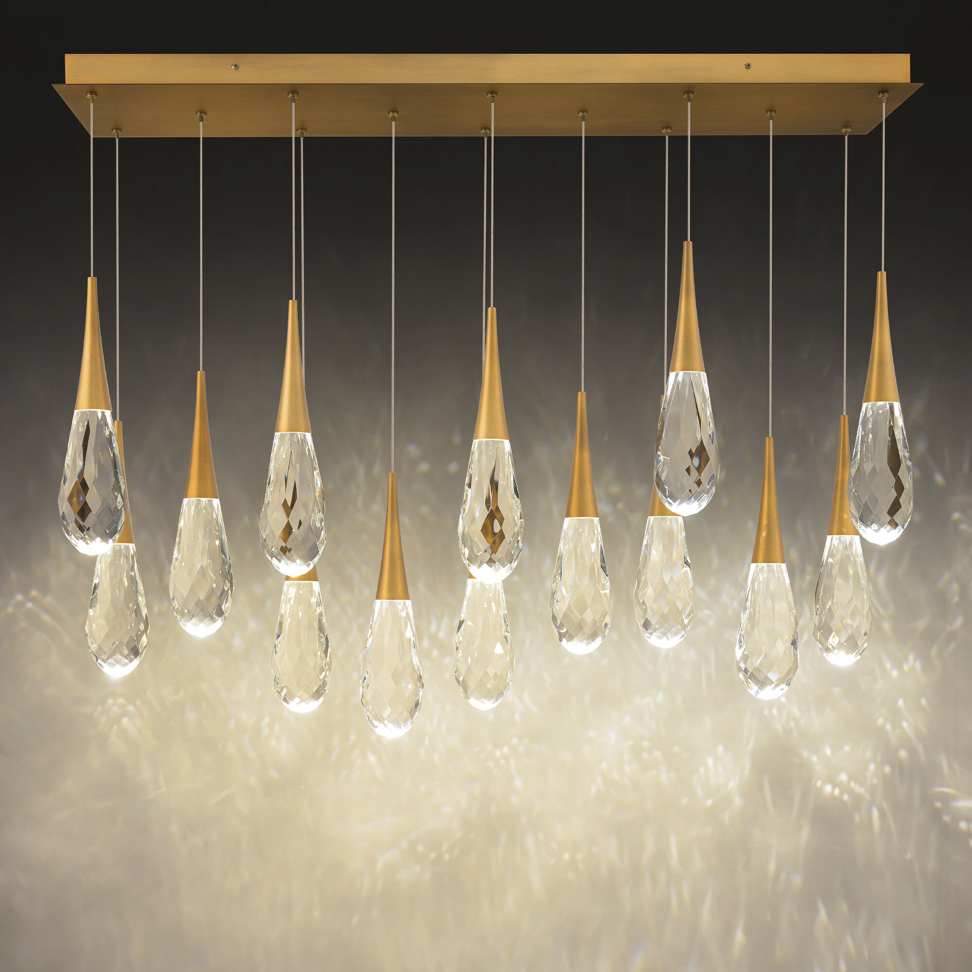 Beyond Hibiscus LED 40 inch Aged Brass Multi-Light Pendant Ceiling Light, Linear Canopy