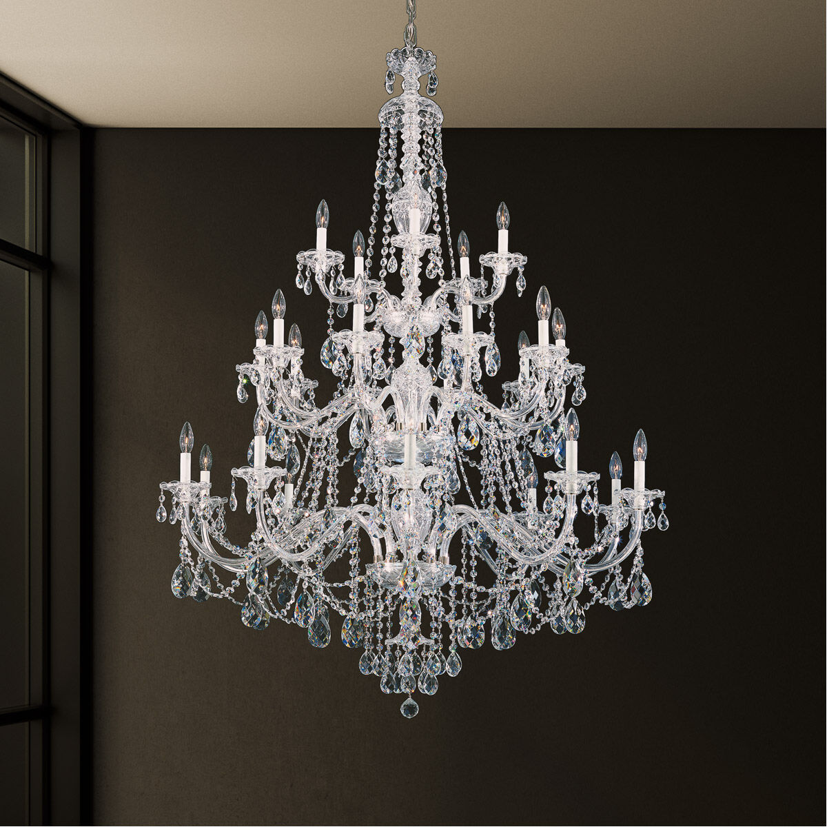 Sterling 25 Light 45 inch Polished Silver Chandelier Ceiling Light in Swarovski