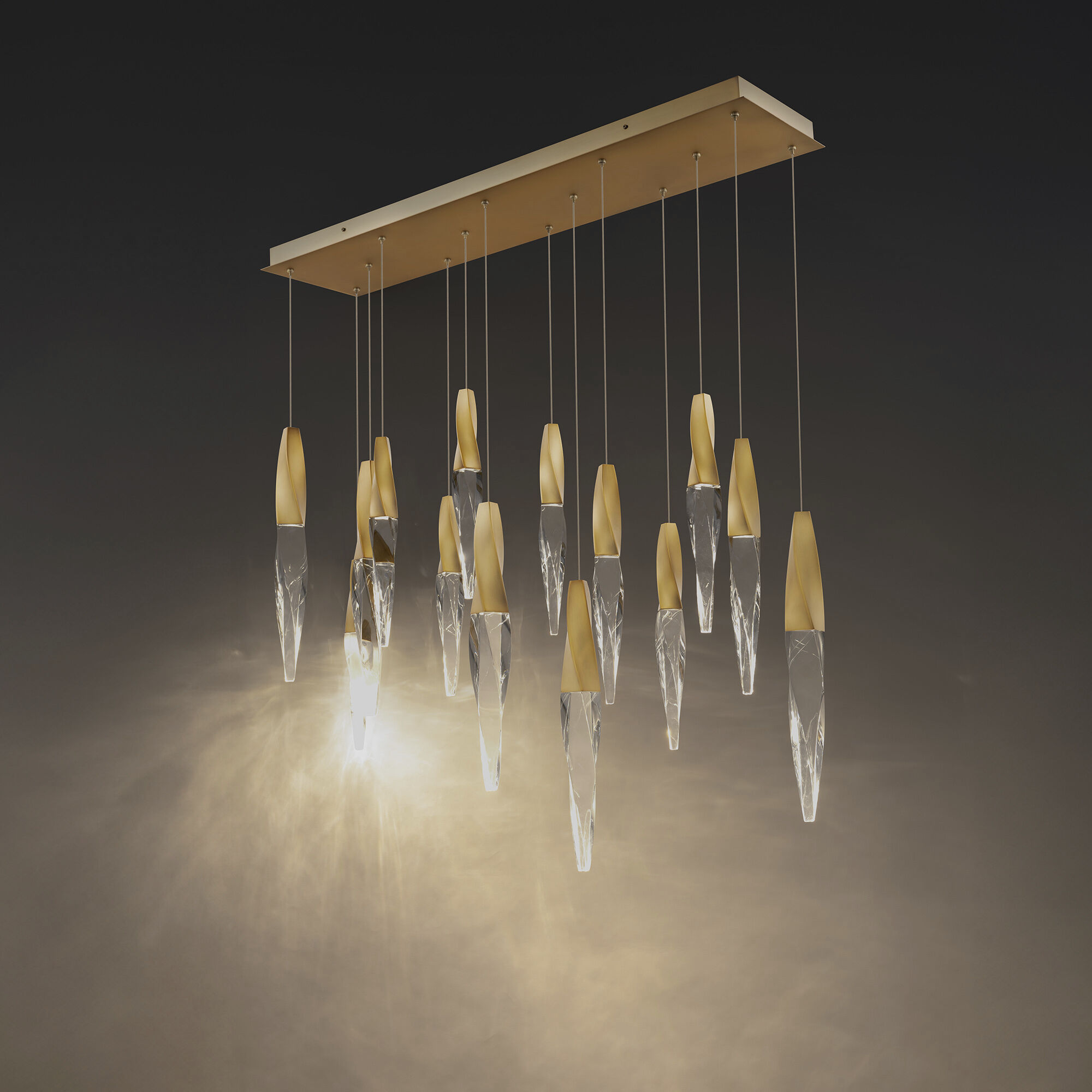 Beyond Kindjal LED 9.5 inch Aged Brass Multi-Light Pendant Ceiling Light, Linear Canopy