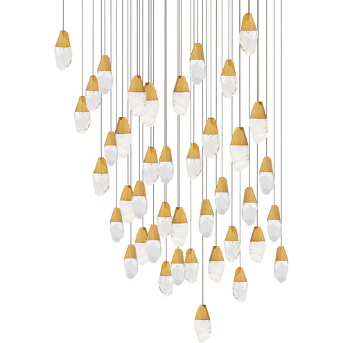 Beyond Martini LED 36 inch Aged Brass Multi-Light Pendant Ceiling Light in Optic Haze, Square Canopy
