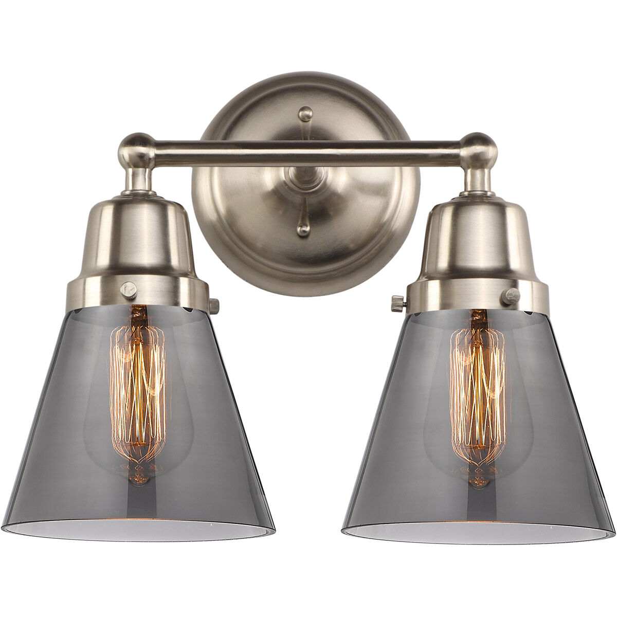 Aditi Small Cone 2 Light 14.25 inch Brushed Satin Nickel Bath Vanity Light Wall Light, Aditi