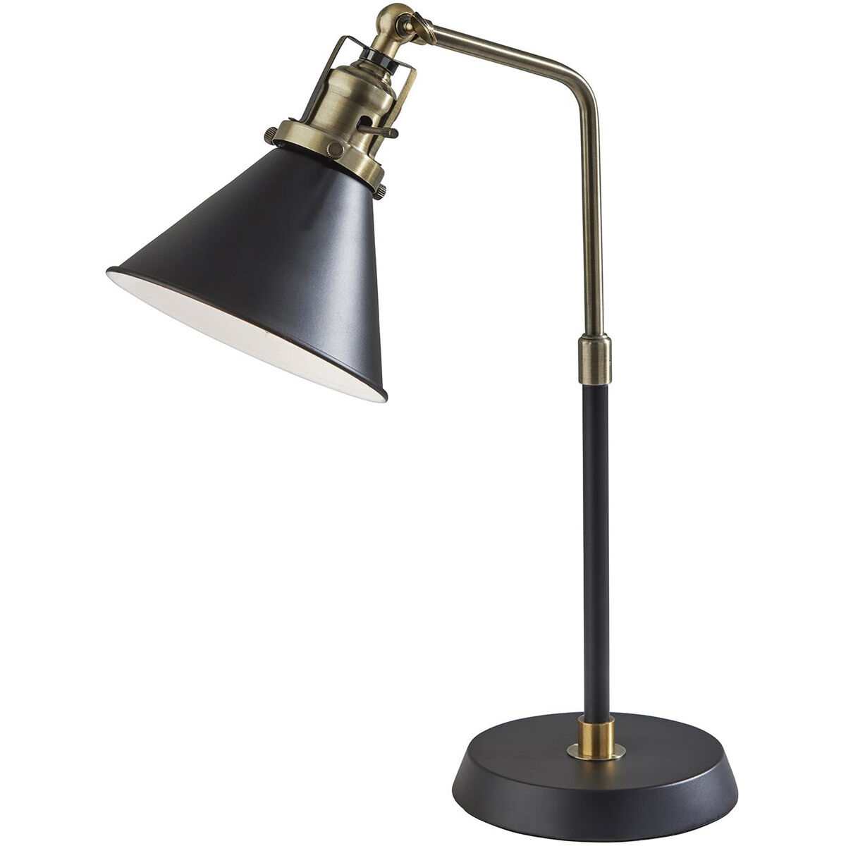 Arthur 19.5 inch 60 watt Black and Antique Brass Desk Lamp Portable Light, Simplee Adesso