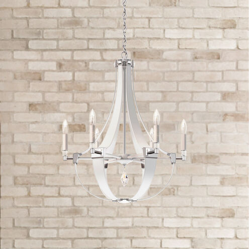 Crystal Empire Rustic 6 Light 24 inch White Pass Leather Chandelier Ceiling Light, Adjustable Height