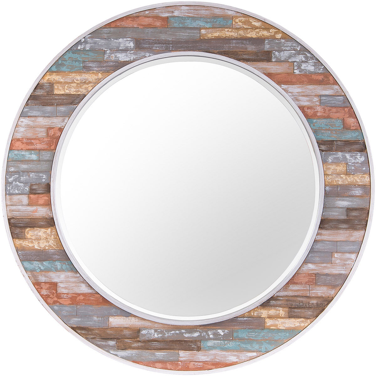 Colorful Waxed Plank 36 X 36 inch Pastel Multi and Clear Wall Mirror, Large