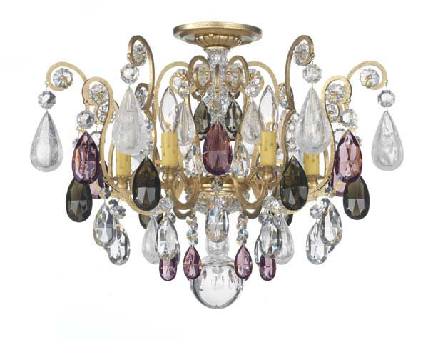 Renaissance Rock Crystal 6 Light 20 inch Heirloom Gold Semi-Flush Mount Ceiling Light in Rock Amethyst and Black Diamond