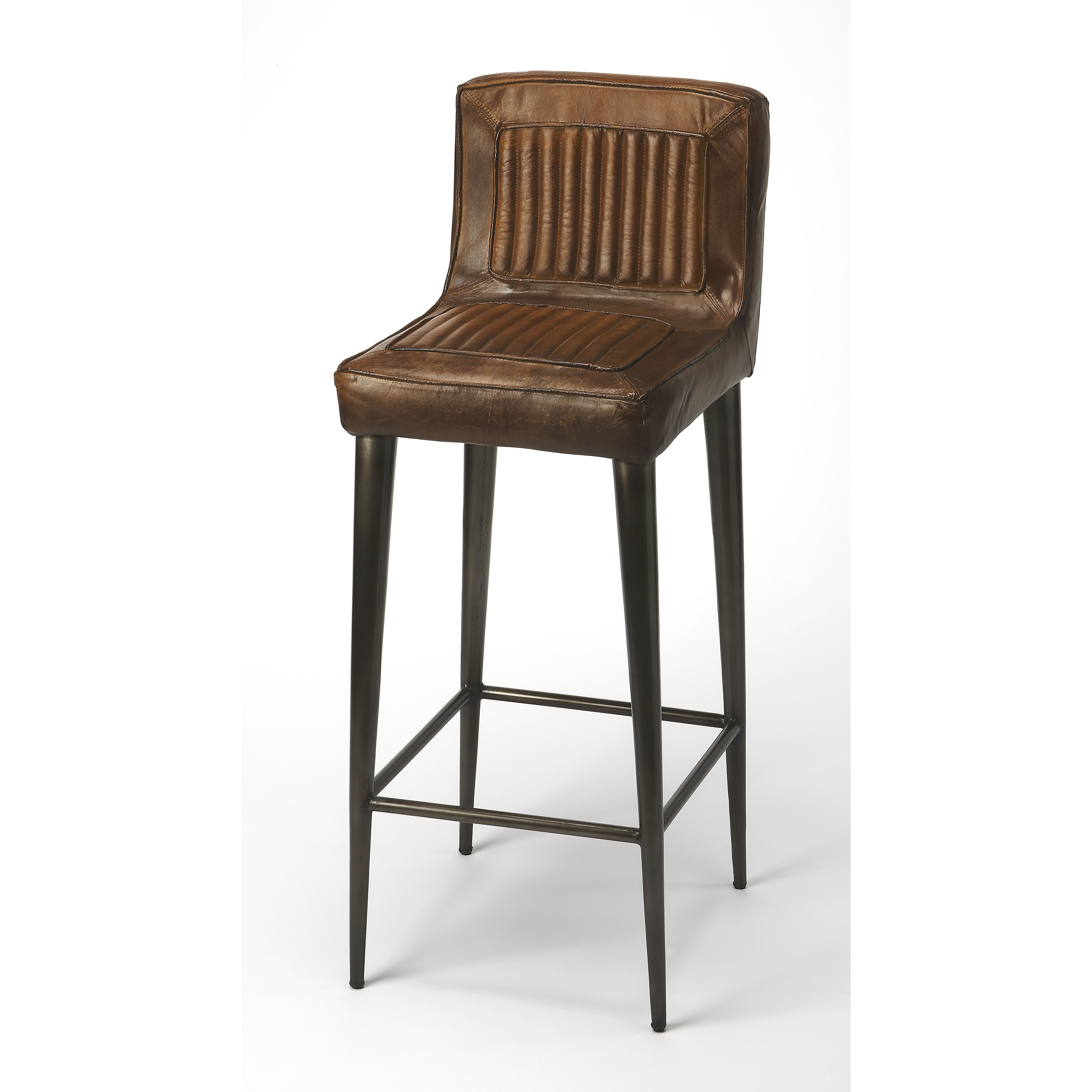 Industrial Chic Maxwell Leather 42 inch Brown Leather Barstool