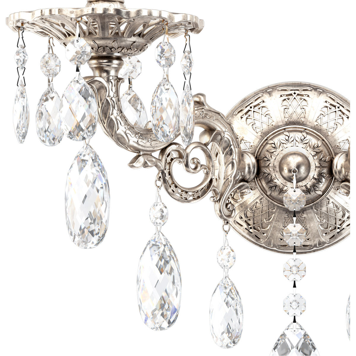 Milano 2 Light 7.5 inch Antique Silver Wall Sconce Wall Light in Swarovski, Antique Silver Cast