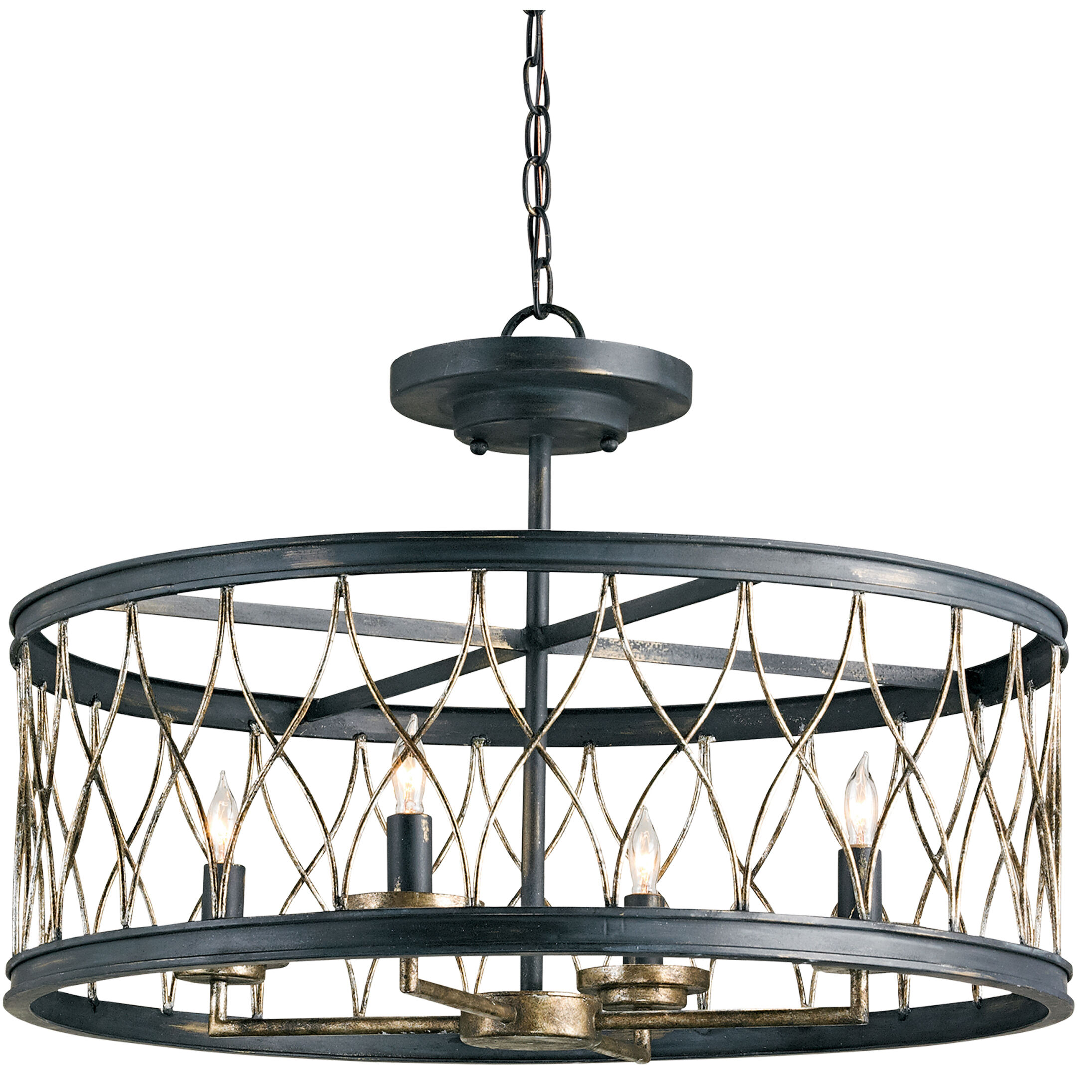 Crisscross 4 Light 22 inch French Black/Pyrite Bronze Semi-Flush Mount Ceiling Light, Semi-Flush Convertible