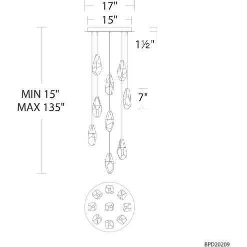 Martini LED 17 inch Aged Brass Multi-Light Pendant Ceiling Light in Optic Haze, Beyond