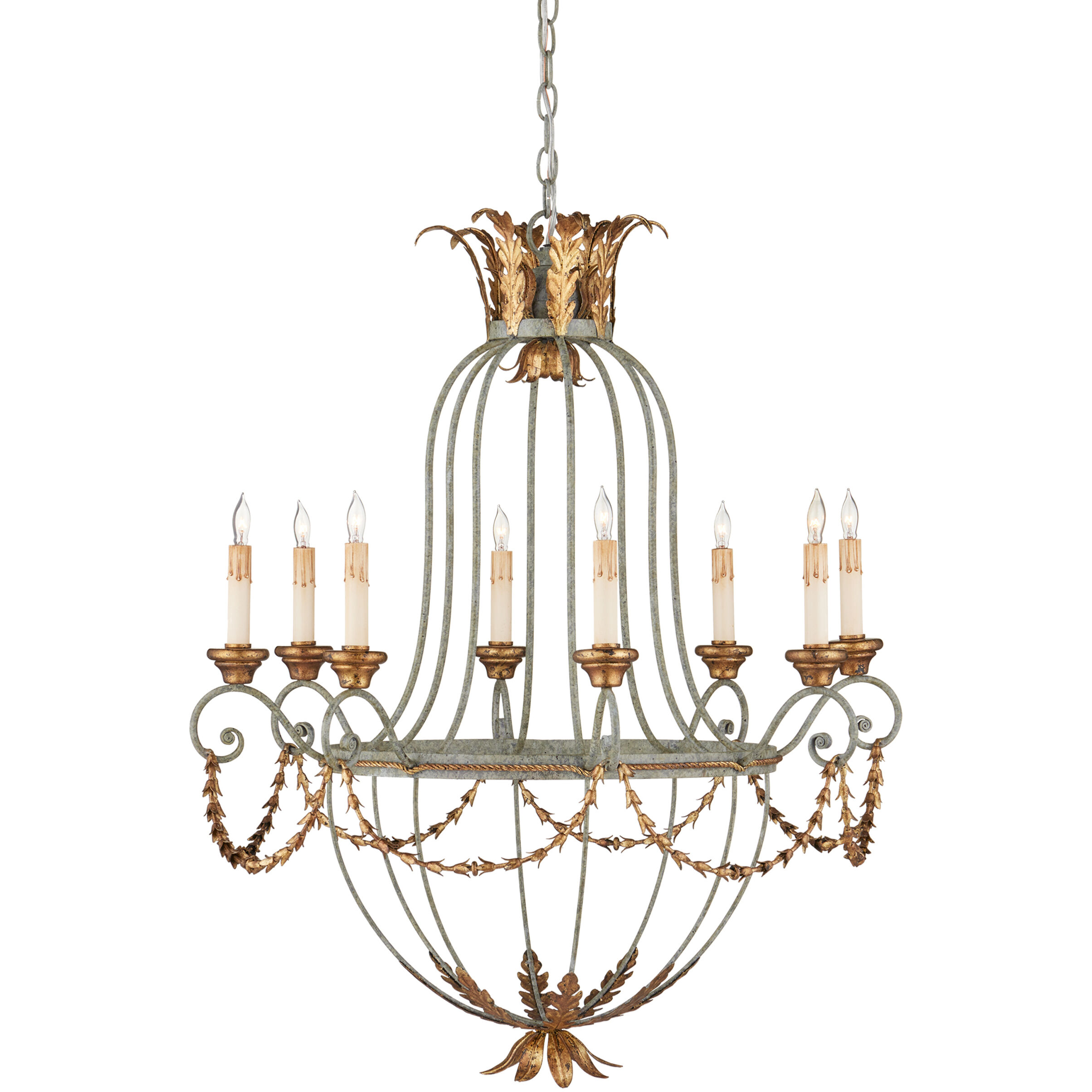 Elegance 8 Light 29 inch Etruscan/Gold Leaf Chandelier Ceiling Light