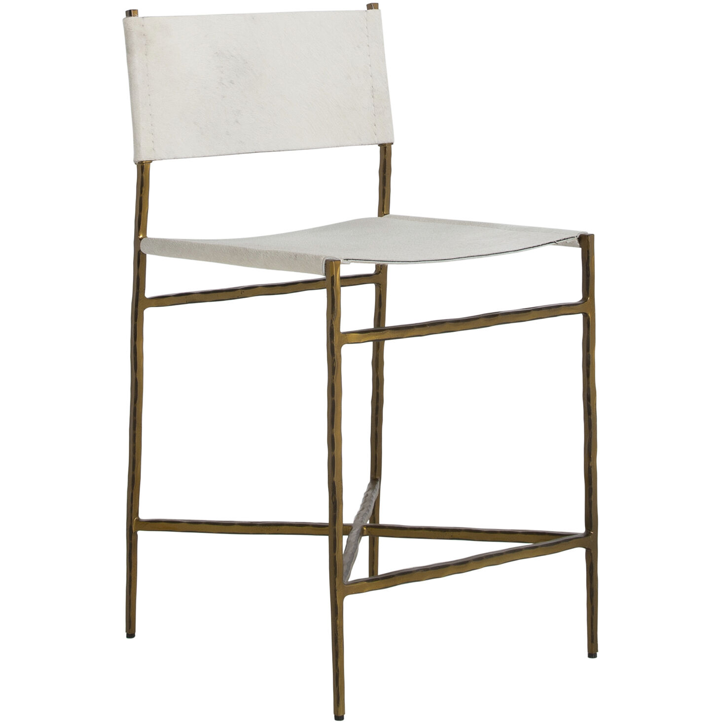 Landon 37 inch Antique Aged Brass / Natural Ivory Hide Bar Counter Stool