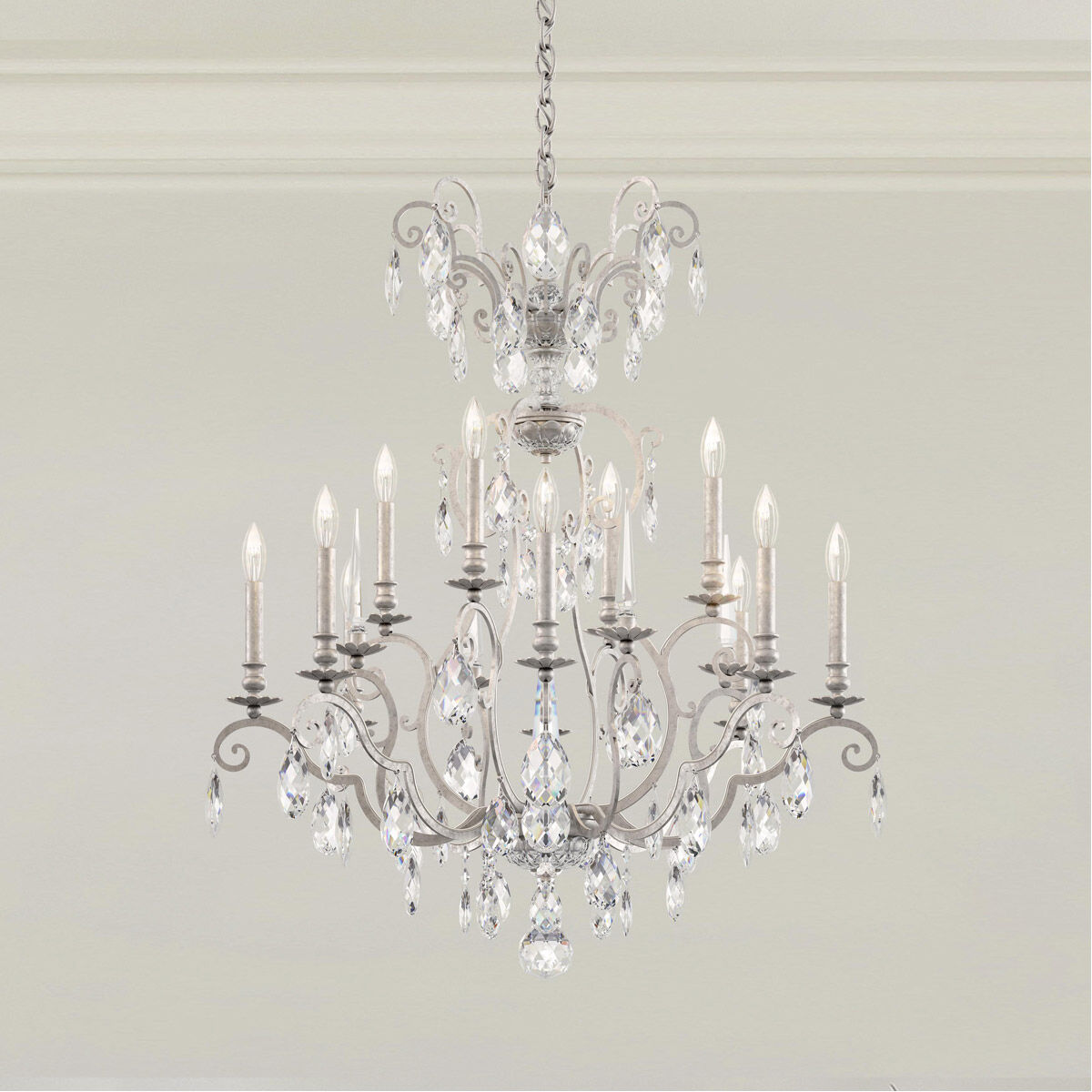 Renaissance Nouveau 12 Light 32 inch Antique Silver Chandelier Ceiling Light, Adjustable Height