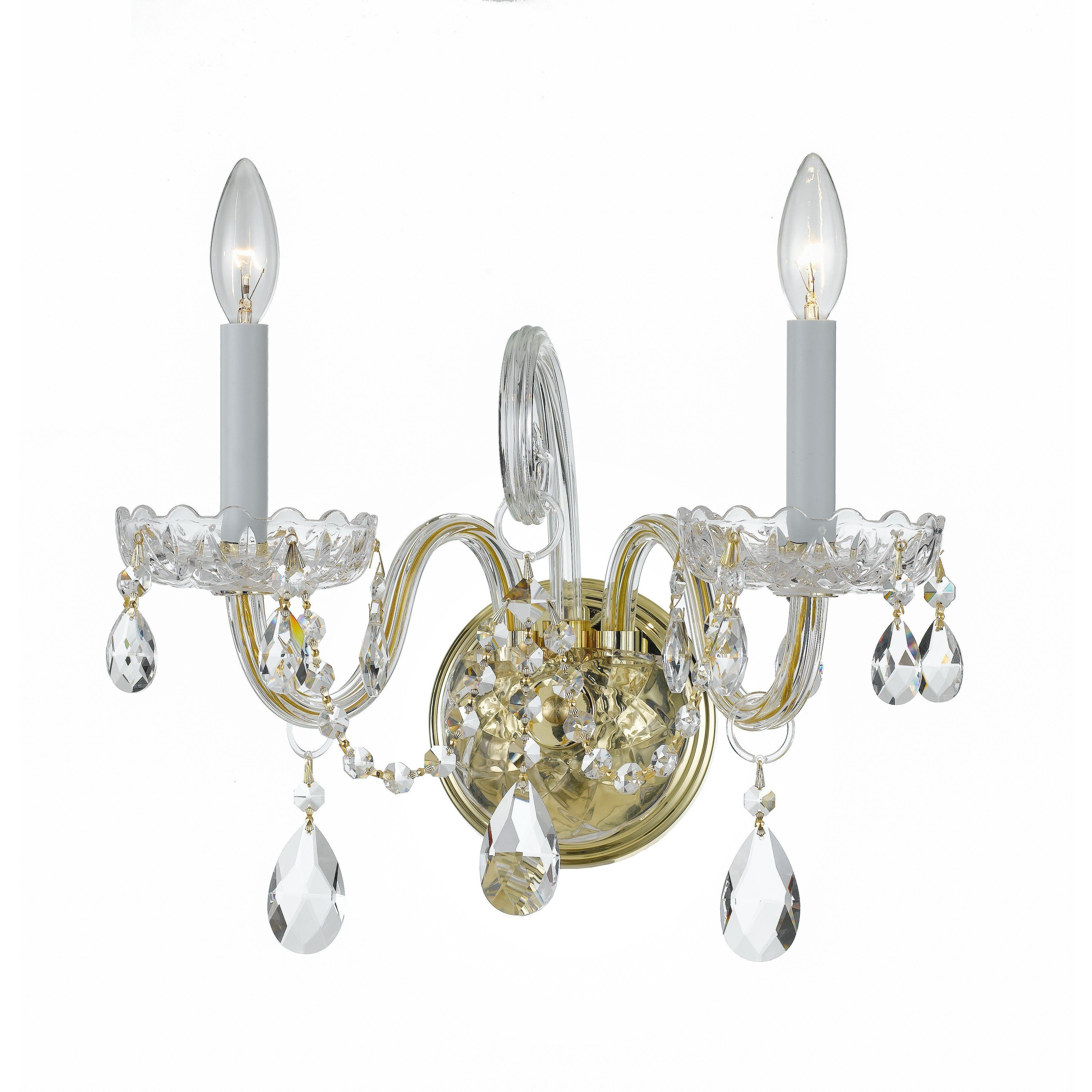 Traditional Crystal Sconce Wall Light in Clear Swarovski Strass, Polished Brass