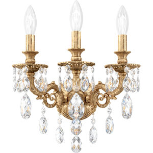 Milano 3 Light 9 inch French Gold Wall Sconce Wall Light in Cast French Gold, Milano Spectra
