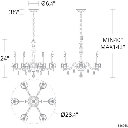 San Marco 6 Light 28.3 inch Heirloom Bronze Chandelier Ceiling Light, Schonbek Signature