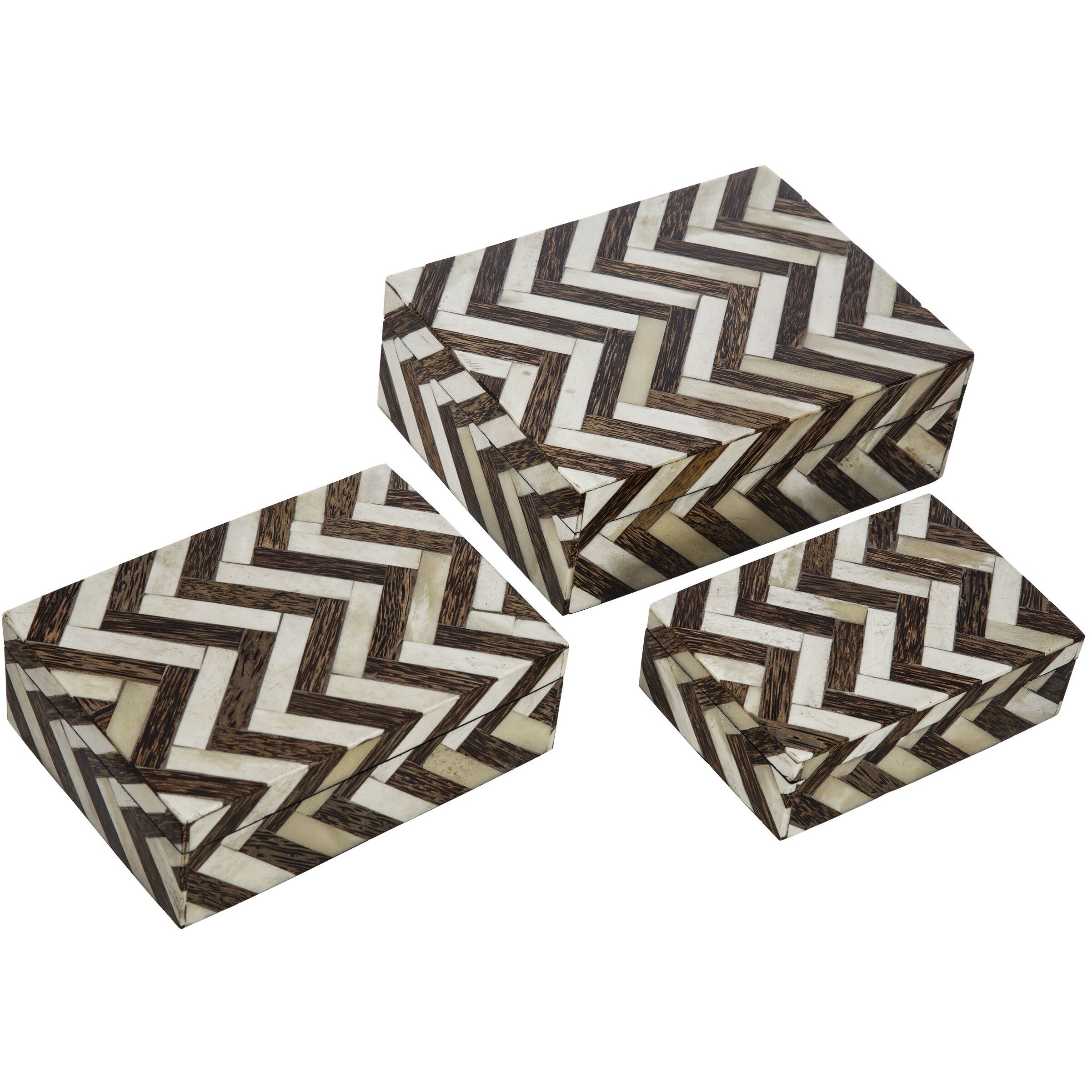 Zig Zag 4 inch Brown/White Decorative Box