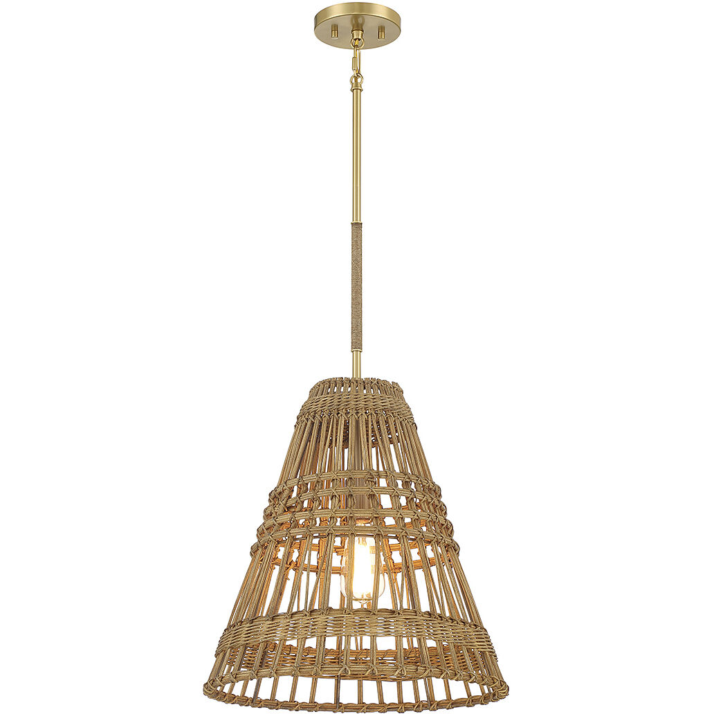 Stella 1 Light 16 inch Natural Rattan and Natural Brass Pendant Ceiling Light