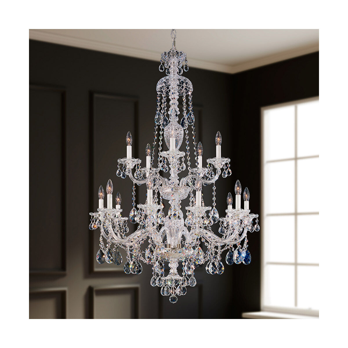 Sterling 15 Light 32 inch Polished Silver Chandelier Ceiling Light in Swarovski