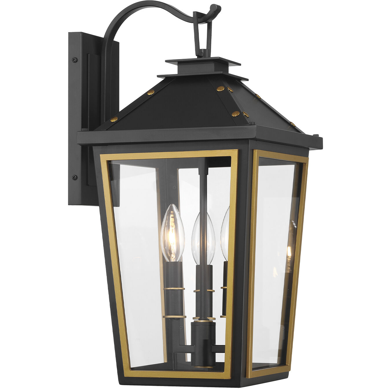 Hawkins 3 Light 19.5 inch Matte Black and Textured Gold Outdoor Sconce
