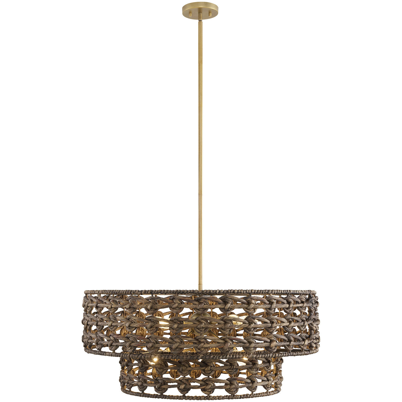 Silencio 7 Light 30 inch Riviera Brass Pendant Ceiling Light