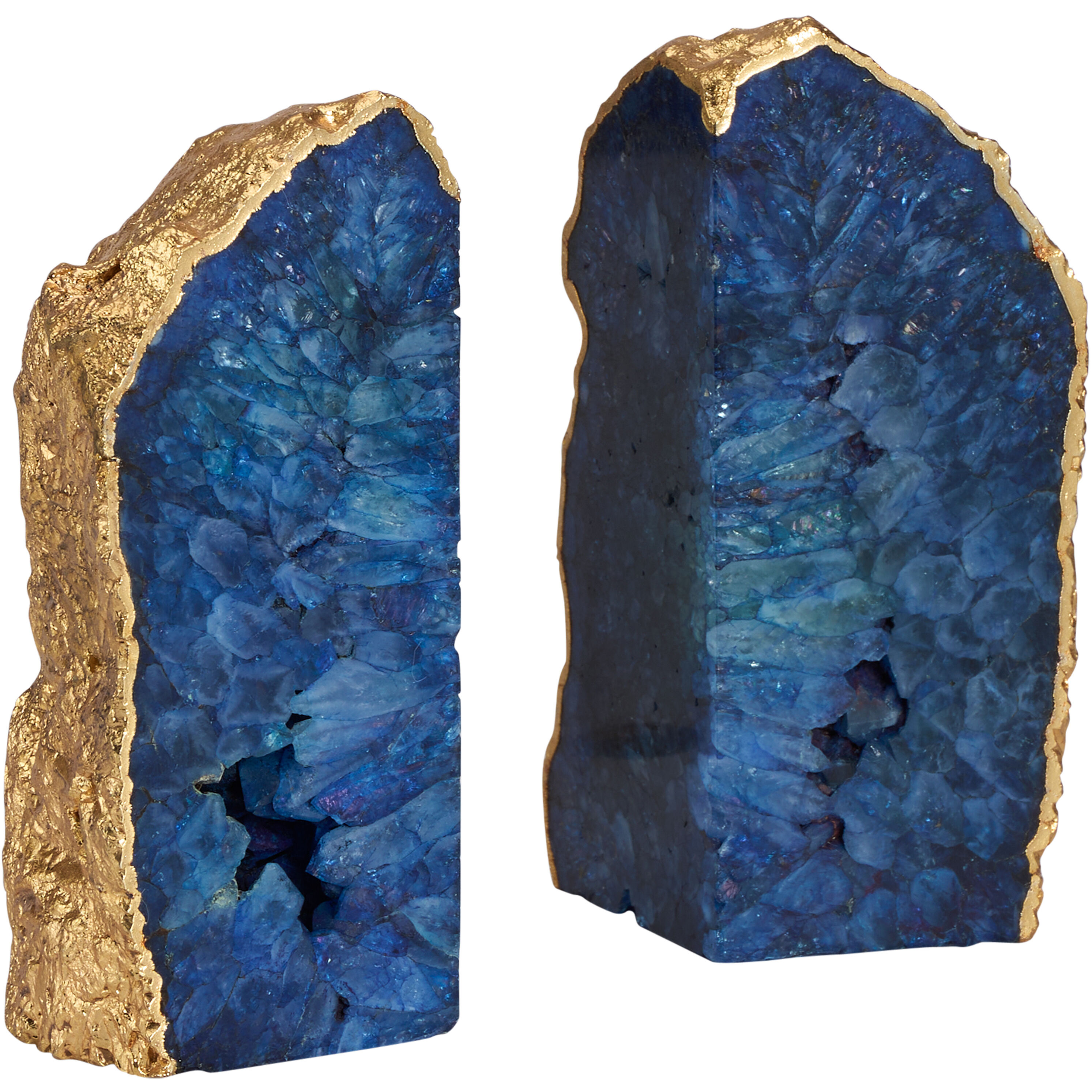 Blue Agate 5 inch Blue and Gold Bookends, Pair