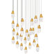 Beyond Martini LED 28 inch Aged Brass Multi-Light Pendant Ceiling Light in Optic Haze, Square Canopy