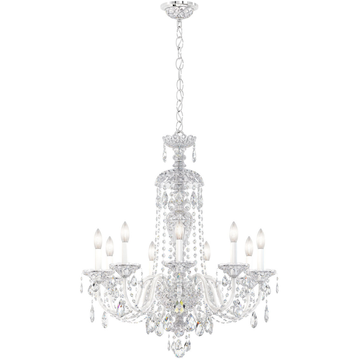 Sterling 9 Light 27 inch Polished Silver Chandelier Ceiling Light in Swarovski
