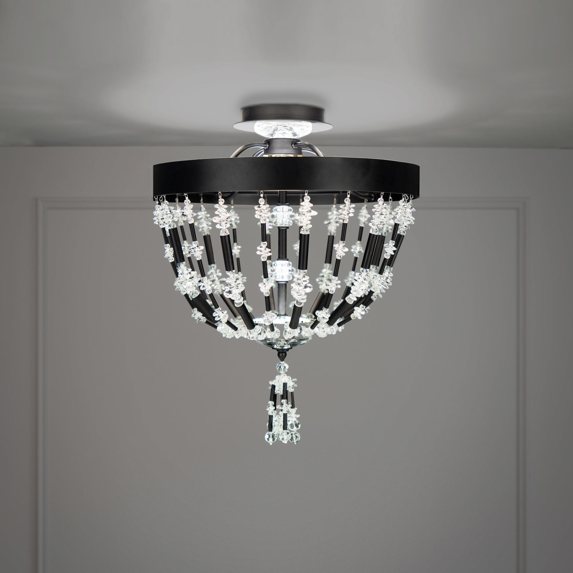 Bali LED 16 inch Black Semi-Flush Mount Ceiling Light, Schonbek Signature
