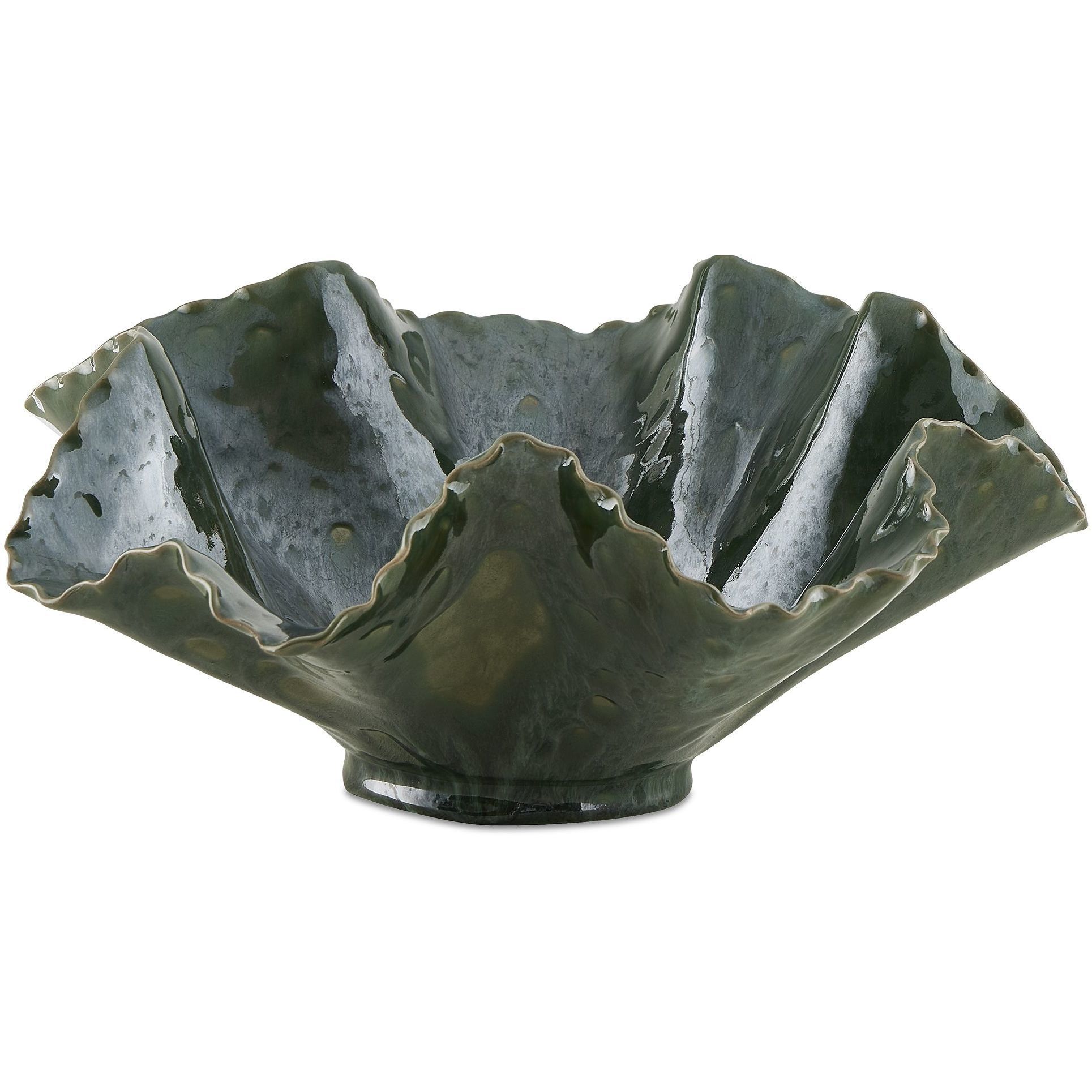 Verdant Bloom Glossy Emerald Glaze Outdoor Bowl