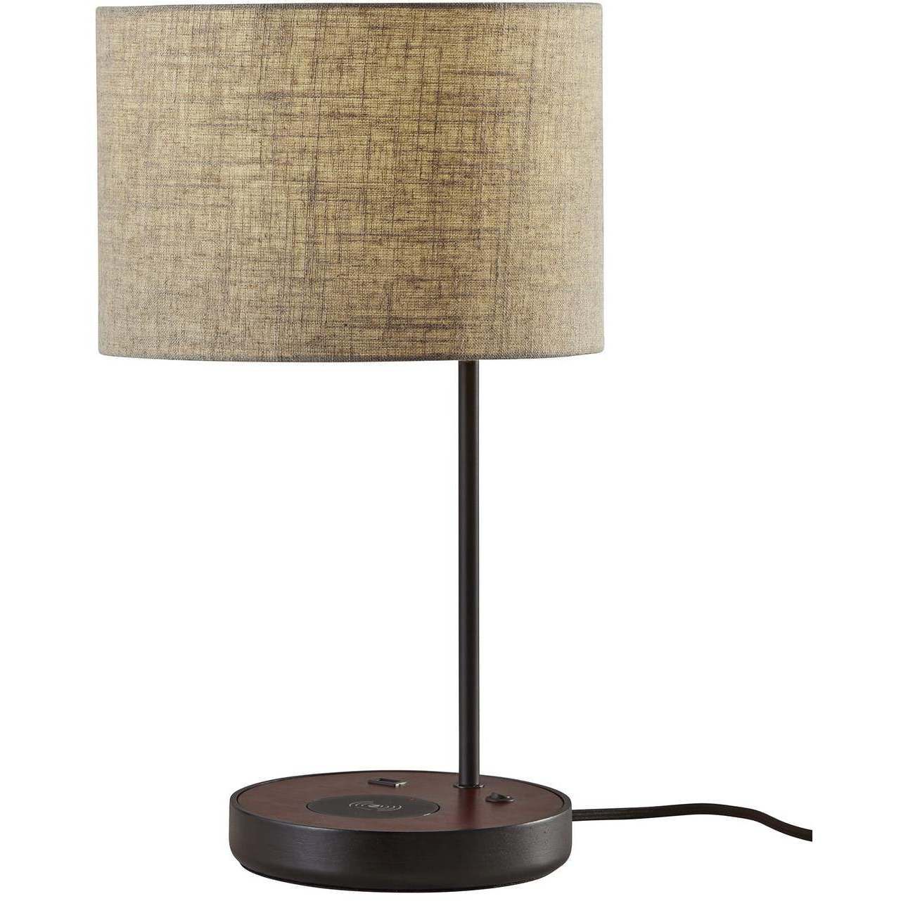 Oliver 20 inch 100.00 watt Matte Black and Walnut Poplar Wood Table Lamp Portable Light, with AdessoCharge Wireless Charging Pad and USB Port 