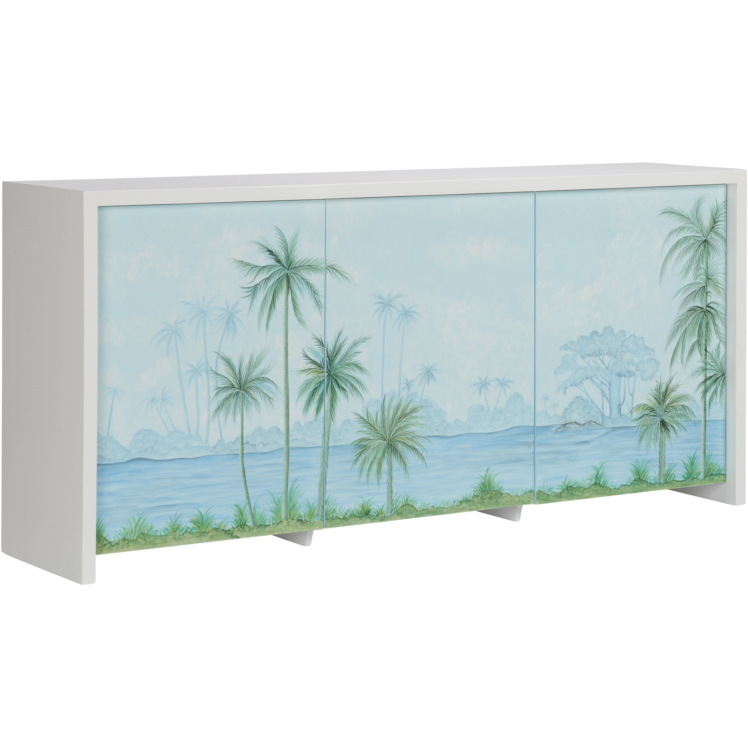 Palm Tree White/Cream and Blue Console Cabinet