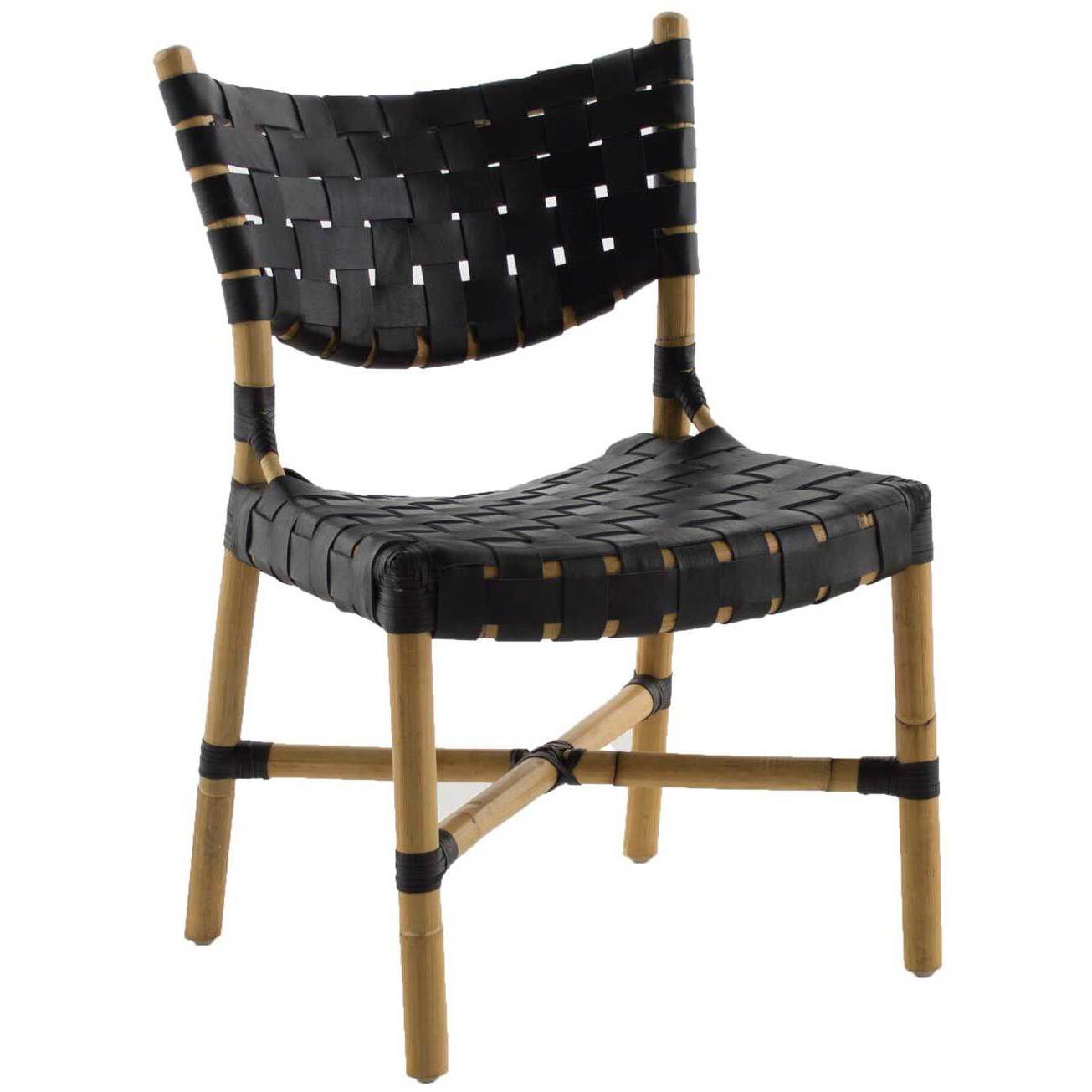 Morrison Natural Rattan / Black Leather Dining Chair